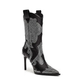 Tuhoomall Stiletto Ankle Boots With Rhinestone Applique, 3.94in Heel, Pointy Toe, Chic For Parties And Casual Outings, All-Season Wear Tuhoomall