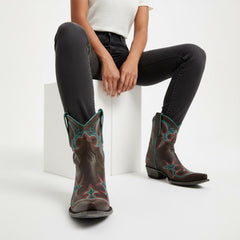 Tuhoomall Fashion Western Ankle Boots for Women with Floral Embroidery, Casual Stylish High Ankle Design, Durable Rubber Sole, All-Season Comfortable Wear