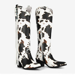 Tuhoomall Western Ankle Boots for Women, Stylish Casual Woven Design, Round Toe, Chunky Heel, Zip Closure, Versatile for All Seasons Tuhoomall