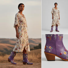 Tuhoomall Stylish Western Ankle Boots with Floral Embroidery, Rubber Sole, Chunky 5cm Heel for Classic and Casual Looks