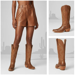 Tuhoomall Western Cowgirl Boots Mid Calf Chunky Heel Slip-On Embroidered Fashion Boots for Travel Outdoor Classic Style