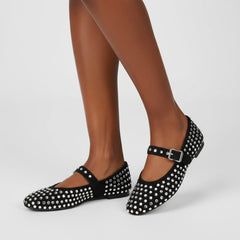 Tuhoomall Ballet Flats Women’s Boots with Studded Design, Comfortable Slip-On, Casual Style, Rubber Sole and Adjustable Buckle, Low Top