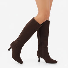 Tuhoomall Knee-High Fashion Boots - Stylish Zipper Closure, Elegant Square Toe, Comfortable 7cm Mid-Heel for Parties and Casual Wear