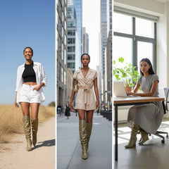 Tuhoomall Knee High Comfortable Wedge Booties With Pointed Toe For Parties, Performances, Fashion Events, Featuring Ruffled Design And Rubber Sole