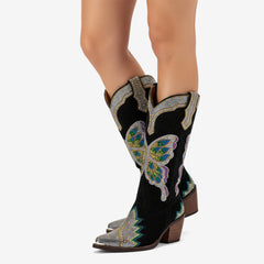 Tuhoomall Comfortable Rhinestone Knee-High Western Boots for Parties, Performances and Everyday Fashion