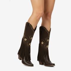 Tuhoomall Western Knee-High Boots for Stylish Casual Occasions, Comfortable Rubber Sole, Easy Slip-On Design, Perfect for Spring, Autumn, and Winter