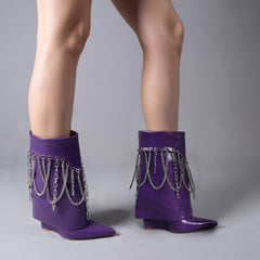 Tuhoomall Stylish Ankle Boots for Women - Chic Party Performance Footwear with Unique Chain and Tassel Accents