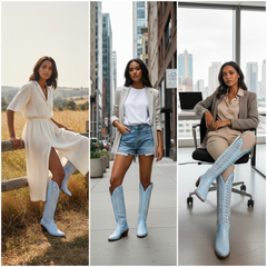 Tuhoomall Western Mid Calf Boots for Women, Embroidered Vegan Leather, Casual Chunky Heel, Spring Autumn Winter Fashion