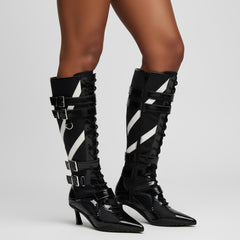 Tuhoomall Knee High Comfort Boots With Adjustable Buckles And Stylish Zippers For Dancing And Party Events