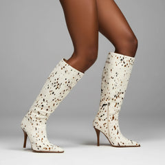 Tuhoomall Fashion Knee-High Boots for Women, Stylish Casual Wear with Chunky Heels and Zipper Detail, Versatile for Work and Everyday Use