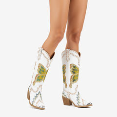 Tuhoomall Comfortable Rhinestone Knee-High Western Boots for Parties, Performances and Everyday Fashion