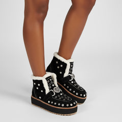 Tuhoomall Fashionable Ankle Boots with Adjustable Buckle, Studded Design, Rubber Sole for All-Season Style, Ideal for Parties and Casual Outings