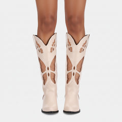 Tuhoomall Western Cowboy Boots for Women, Pointed-Toe Ankle Height, Casual Travel Style, Chunky Heel with Embroidered Animal Pattern