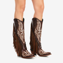 Tuhoomall Western Cowgirl Boots With Fringe And Embroidery, Chic Fashion For Casual Wear, Sturdy Chunky Heel, Perfect For All Seasons