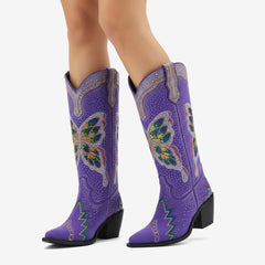 Tuhoomall Comfortable Rhinestone Knee-High Western Boots for Parties, Performances and Everyday Fashion