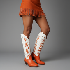 Tuhoomall Western Mid Calf Boots for Women, Embroidered Vegan Leather, Casual Chunky Heel, Spring Autumn Winter Fashion