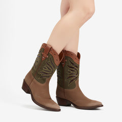 Tuhoomall Western Cowboy Ankle Boots for Women, Stylish Travel and Outdoor Short Booties, Floral Embroidery and Studded Design, Comfortable Chunky Heel