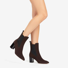 Tuhoomall Stylish Women's Chunky Heel Ankle Booties, Elastic Suede, High Ankle Design for Casual and Work Occasions, Classic Solid Color