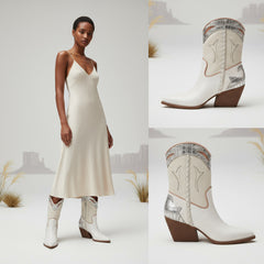 Tuhoomall Floral Ankle Cowboy Boots for Women, Low Chunky Heel 2.75 in, Elegant Vegan Leather, Perfect for Casual and Formal Occasions