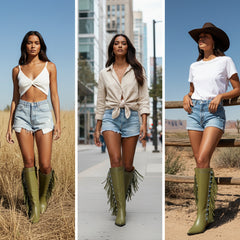 Tuhoomall Western Cowboy Knee-High Boots for Women, Comfortable Suede with Fringe & Metallic Accents, Stylish Block Heel for Outdoor Fashion