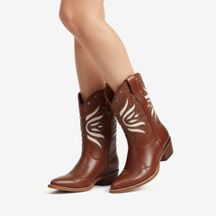 Tuhoomall Western Cowboy Ankle Boots for Women, Stylish Travel and Outdoor Short Booties, Floral Embroidery and Studded Design, Comfortable Chunky Heel