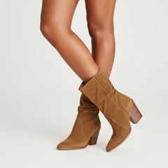 Tuhoomall Western Cowboy Ankle Boots for Women, Stylish Casual Short Boots, Wrinkled Design, Slip-On, Chunky Heel, All-Season Wear