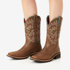 Tuhoomall Western Style Embroidered Ankle Boots for Women, Casual Fashion Footwear with Comfortable Flat Sole, Perfect for All Seasons