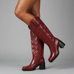 Tuhoomall Fashion Ankle Boots for Women, Floral Embroidery, High Chunky Heels, Casual Chic for All Seasons