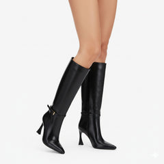 Tuhoomall Knee High Fashion Boots, Pointed Toe Design, Irregular High Heel, Adjustable Buckle for Parties and Casual Outings