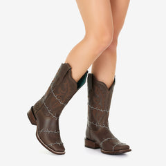 Tuhoomall Western Style Vintage Cowgirl Boots, Embroidered, Low Chunky Heel, Casual Fashion for All Seasons