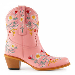 Tuhoomall Stylish Western Ankle Boots with Floral Embroidery, Rubber Sole, Chunky 5cm Heel for Classic and Casual Looks
