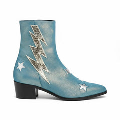 Tuhoomall Pointed-Toe Chunky Heel Ankle Booties with Zipper Closure - Fashionable Floral Applique Design for Parties and Everyday Wear