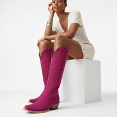 Tuhoomall Western Mid-Calf Boots for Women with Chunky Heel, Zipper Closure, Embroidered Faux Suede and Rivets, Casual Fashion for All Seasons