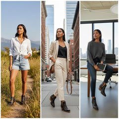 Tuhoomall Stylish Women's Ankle Boots, Chunky 2.36 in Heel, Slip-On Design, Embroidered Details, All-Season Fashion