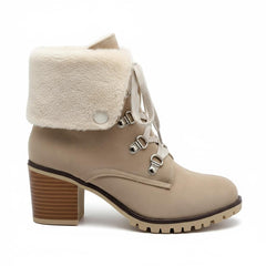 Tuhoomall Fashion Casual Ankle Boots for Women, Classic Street Style, Round Toe, Mid Heel, Lace-Up, Solid Color, Perfect for Winter Wear