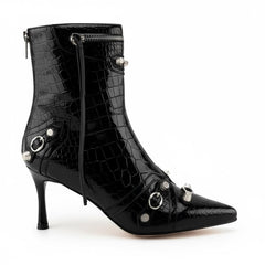 Tuhoomall Stylish Women's Ankle Boots with Zipper, Fringe and Studs for Parties and Casual Outings, Comfortable 3.55 Inch High Heels