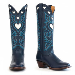 Tuhoomall Western Knee High Boots With Rubber Sole, 5cm Chunky Heel, Embroidered Sweet Pink Hearts For Casual Fashion All Year Round