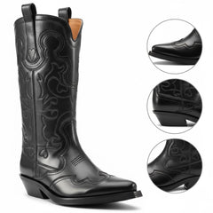 Tuhoomall Western Style Women's Mid-Calf Boots, Comfortable Low Heel, Elegant Embroidery for Parties and Casual Wear