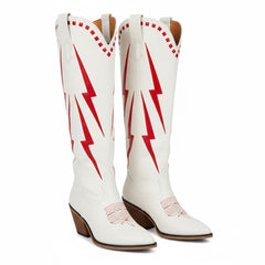 Tuhoomall Western Cowgirl Mid Calf Boots with Chunky Heel, Pointed Toe, Embroidered Design, Slip-On Style for Fashionable Casual Wear