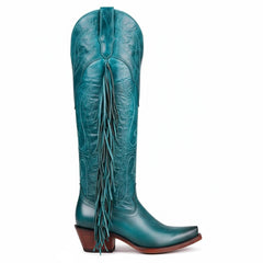 Tuhoomall Fringe Western Knee High Boots for Women, Soft Vegan Suede, Embroidered Design, Perfect for Vintage, Casual, and Party Wear