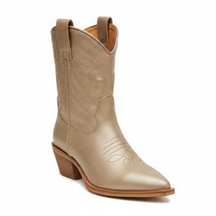 Tuhoomall Metallic Cowboy Ankle Boot with Chunky Block Heel, Pointed Toe, Embroidered Design for Casual Fashion Use, Vegan Leather, All Seasons