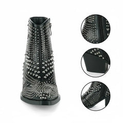 Tuhoomall Western Cowboy Ankle Booties with Rivets - Stylish Chunky Heel, Zipper Closure, Ideal for Casual Parties and Seasonal Wear Tuhoomall