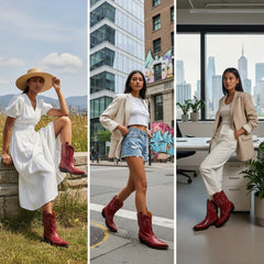 Tuhoomall Chic Mid Calf Western Boots For Women | Floral Embroidery | Slip-On Chunky Heel | Casual Fashion Footwear For Travel