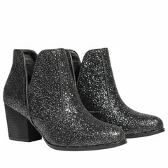 Tuhoomall Glitter Ankle Boots for Women, 3-Inch Chunky Heel, Shiny Pointed Toe, Perfect for Parties and Fashion Events