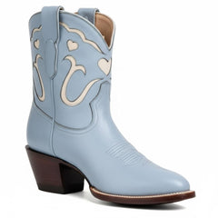 Tuhoomall Fashion Casual Chunky Heel Ankle Booties with Embroidered Hearts, Slip-On Design for All Seasons