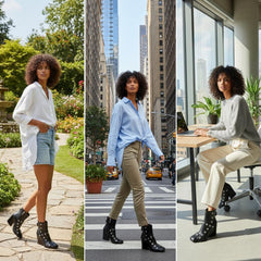 Tuhoomall Fashion Ankle Booties With Zip And Studs, Chunky Wedge Heel, Stylish For Parties And Casual Outings, All-Season Wear