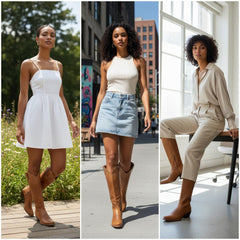 Tuhoomall Retro Western Knee-High Boots for Women, Stylish Leather Design with Embroidery, Slip-On Comfort, Ideal for Work and Casual Wear