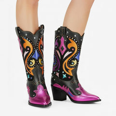 Tuhoomall Western Cowboy Ankle Boots for Women, Stylish Short Booties with Rhinestones for Parties and Runway Performances