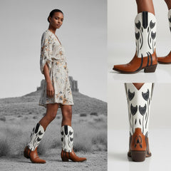 Tuhoomall Western Cowboy Boots for Women, Comfortable Floral Embroidered Mid-Calf Booties for Parties, Casual Wear and Events