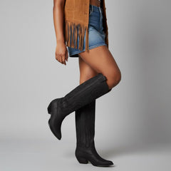 Tuhoomall Western Mid Calf Boots for Women, Embroidered Pointed Toe, Chunky Heel, Slip-On Design for Casual Style
